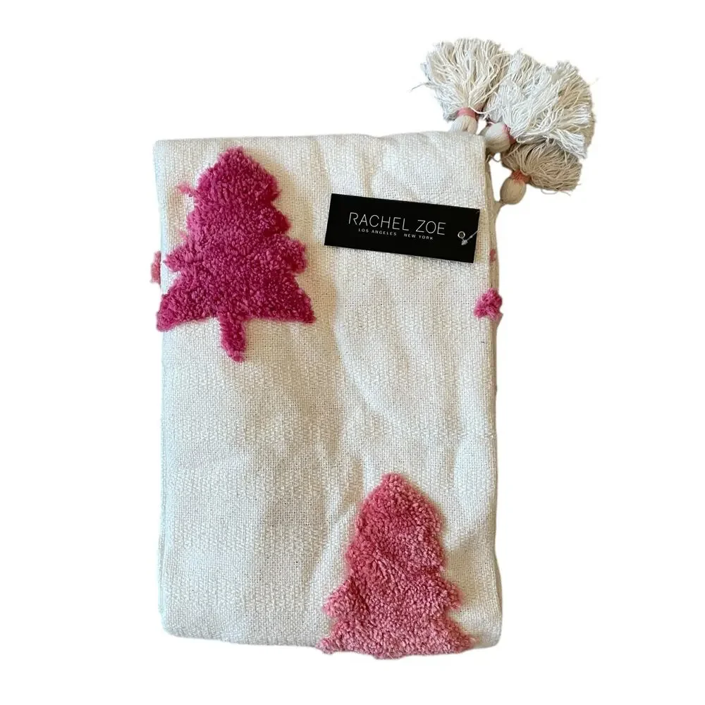 Rachel Zoe Pink Christmas Tree Throw Blanket 50x60 Holiday NEW